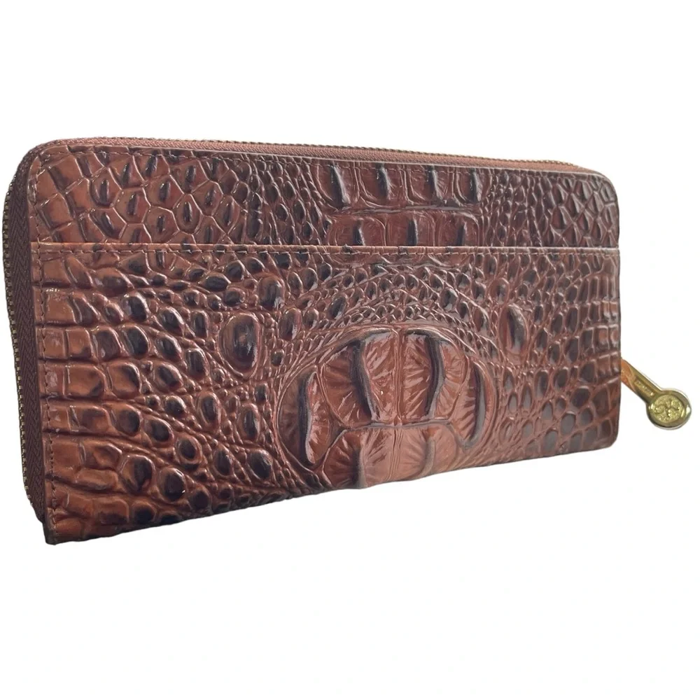 Rioni Isla Button Zip Croc Embossed Leather Wallet